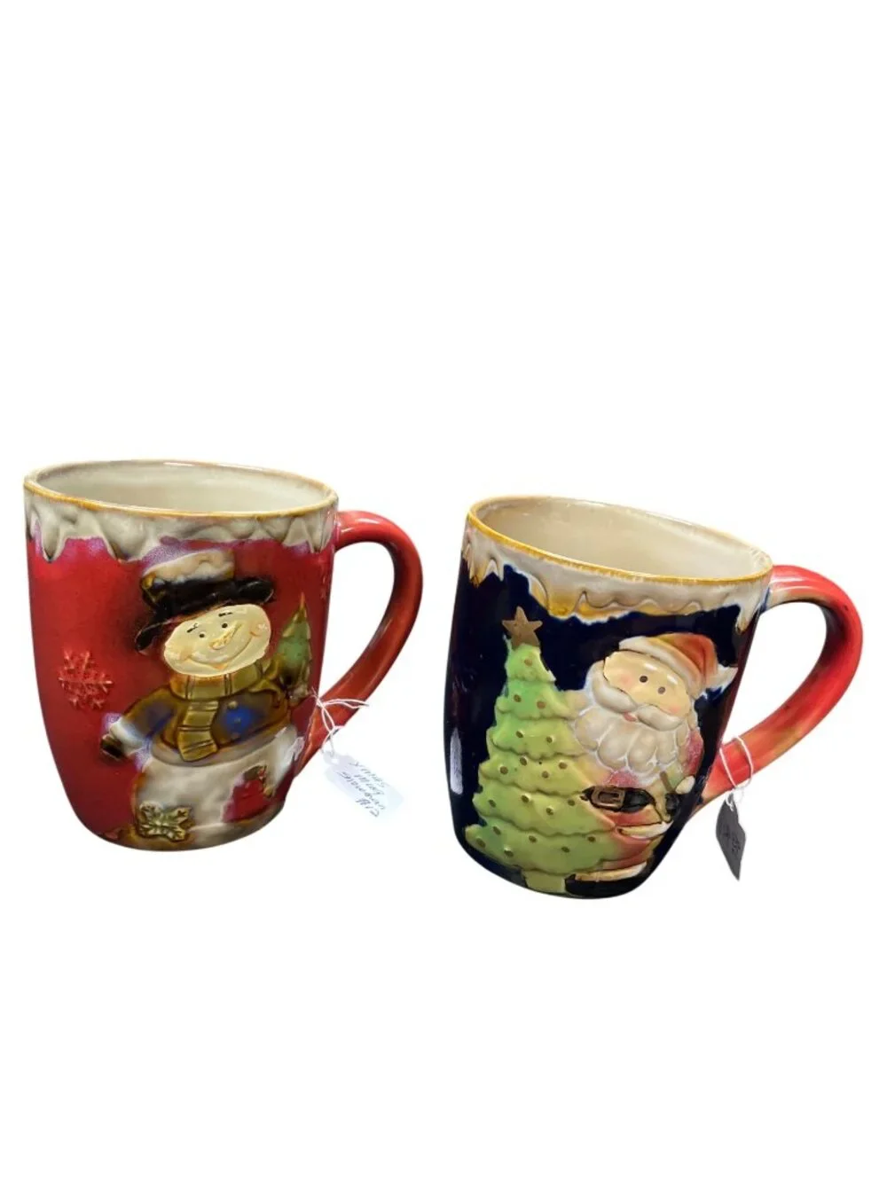 Christmas theme set of 4 large ceramic glazed cups mugs SKU 10-585